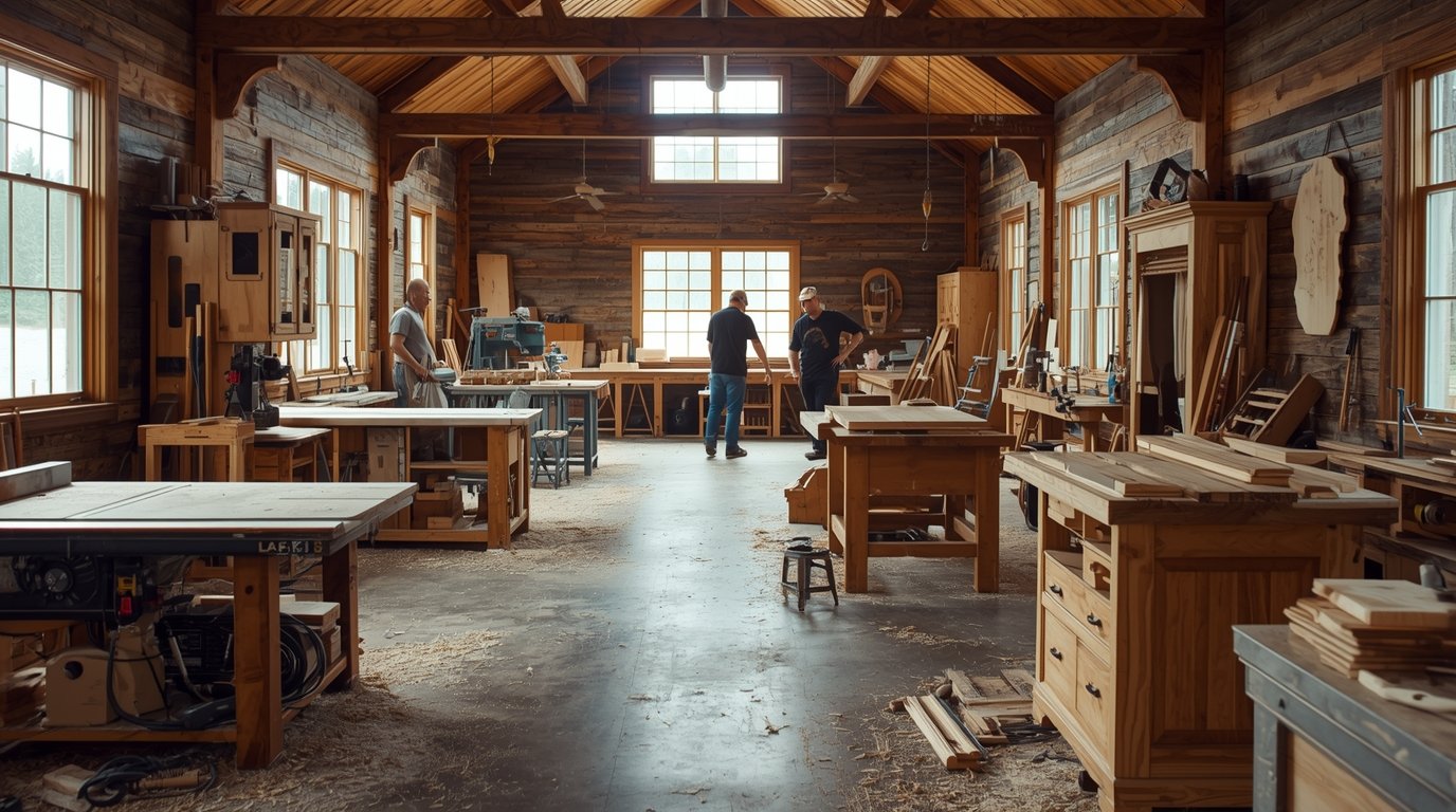 Interior of Squibmlix woodworking workshop in Houston